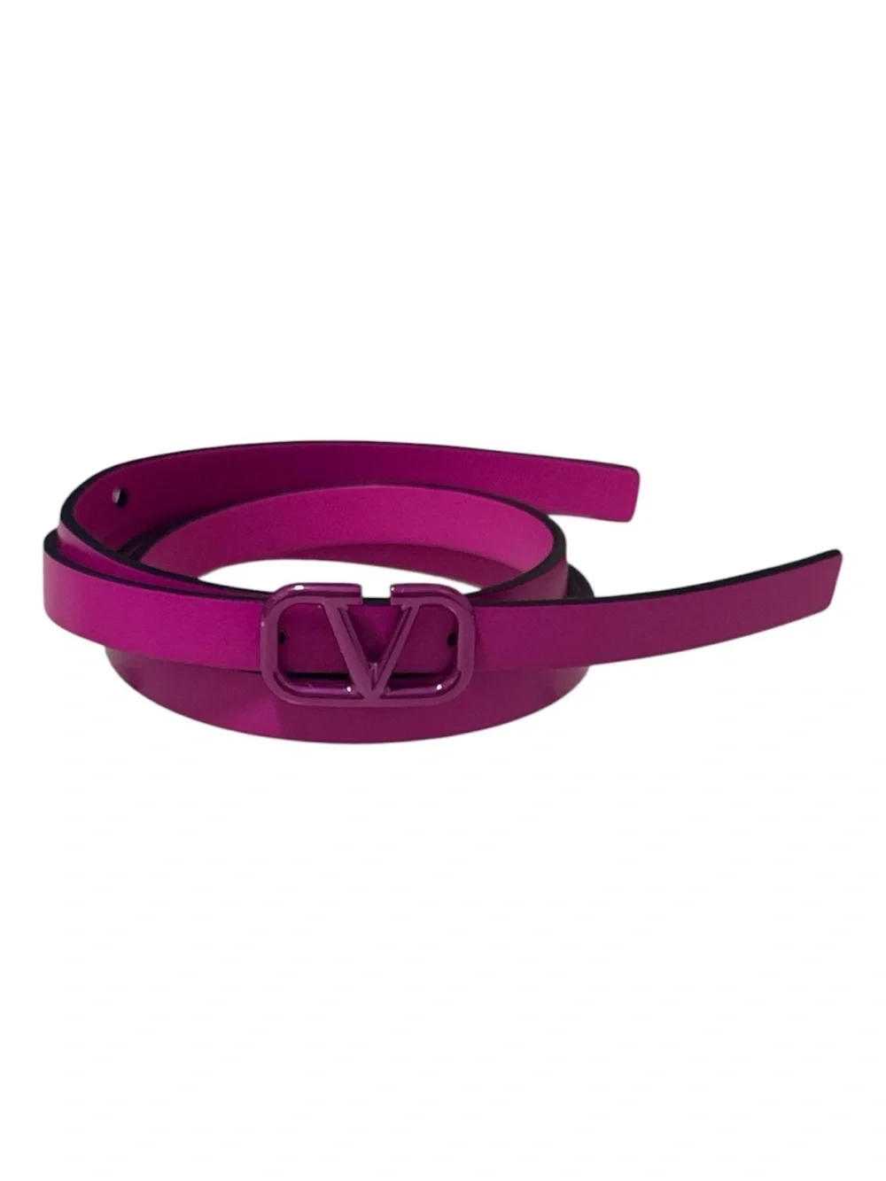 Women’s Valentino Fuchsia V Logo Slim Leather Belt Sz Medium